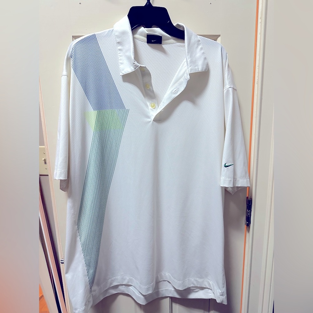 Nike Golf Polo Nike Fit Dry White with Green and Blue Accents Sz XL